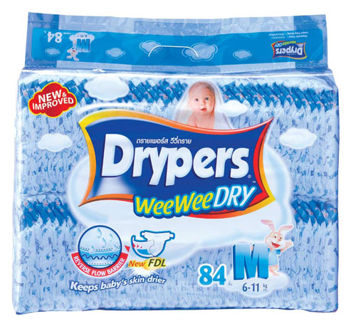 Drypers - sticker on pack example